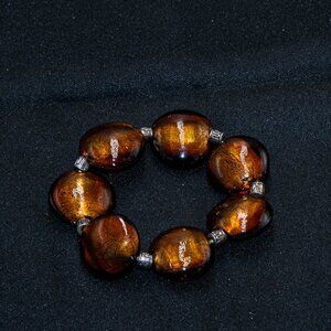 Dark Bronze Flattened Murano Glass Bead Stretch Bracelet